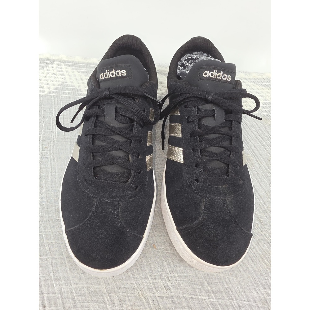 Adidas VL Court 2.0 Womens Black Gold Suede Sneakers EE6784 Size 9